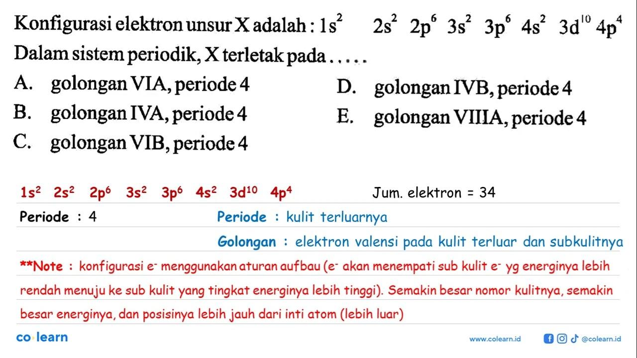 Konfigurasi elektron unsur X adalah: 1s^2 2s^2 2p^6 3s^2