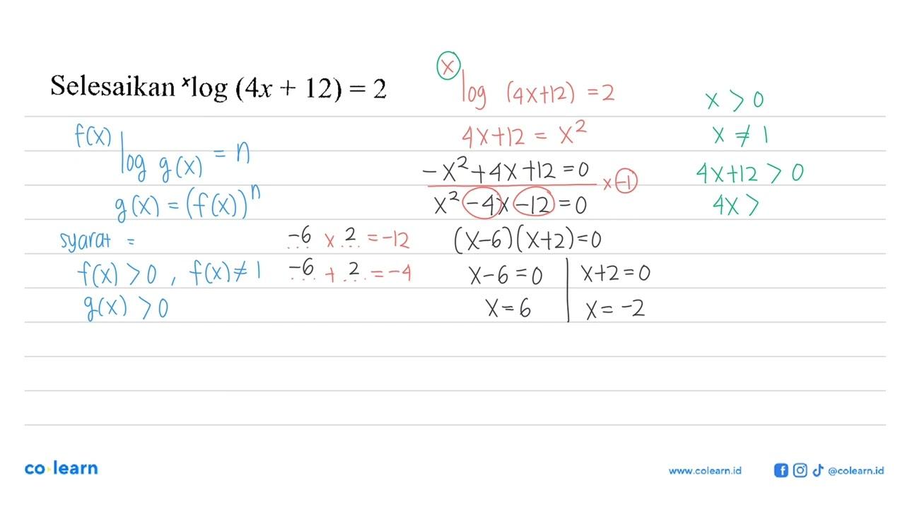 Selesaikan xlog(4x+12) = 2