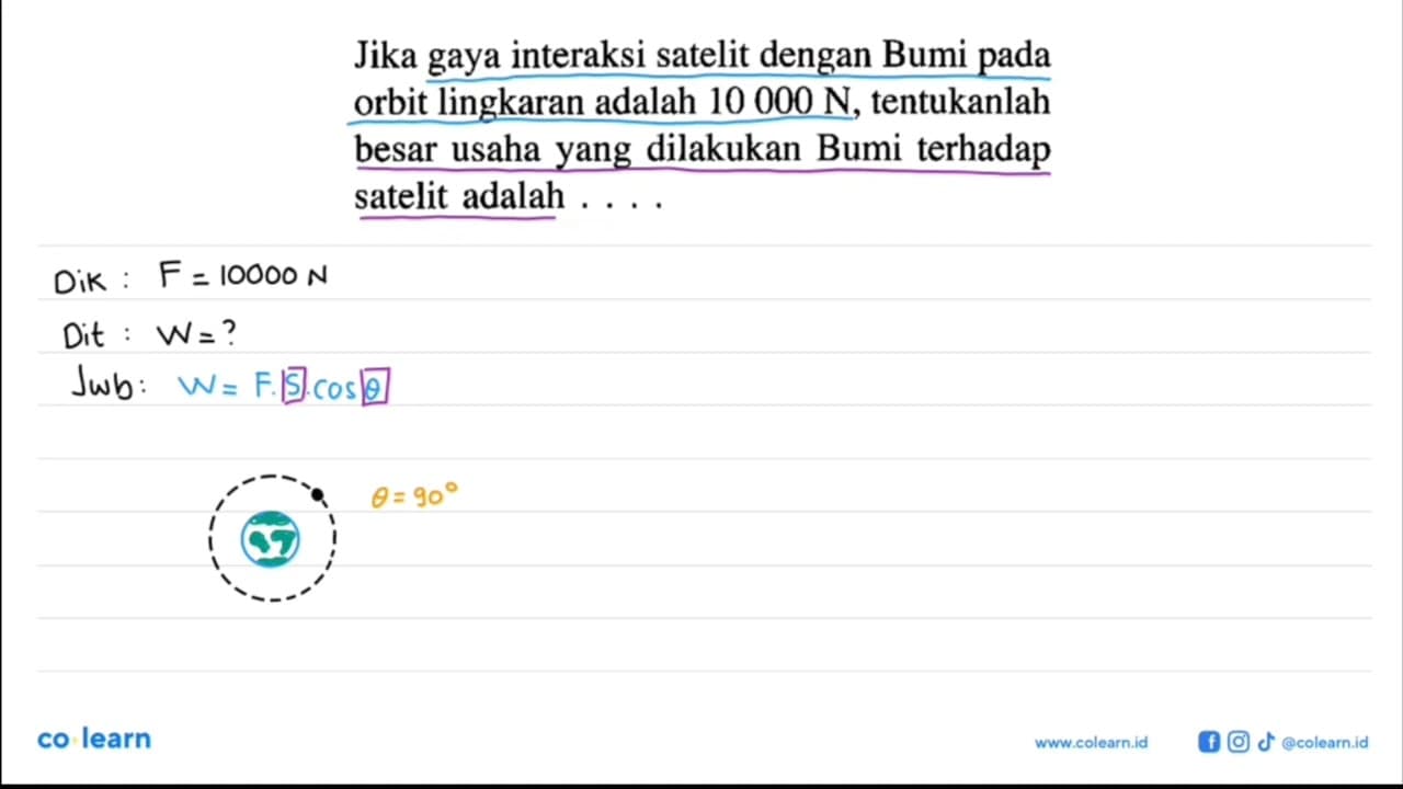 Jika gaya interaksi satelit dengan Bumi pada orbit