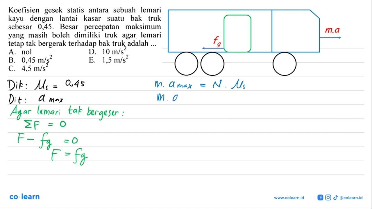 Koefisien gesek statis antara sebuah lemari kayu dengan