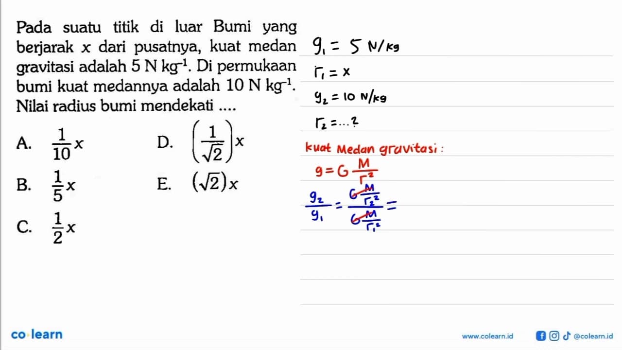 Pada suatu titik di luar Bumi yang berjarak x dari