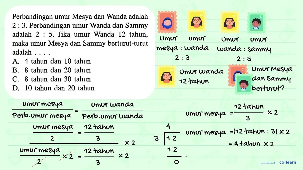 Perbandingan umur Mesya dan Wanda adalah 2 : 3.