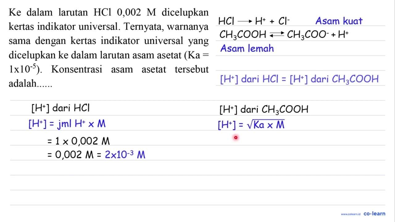 Ke dalam larutan HCl 0,002 M dicelupkan kertas indikator