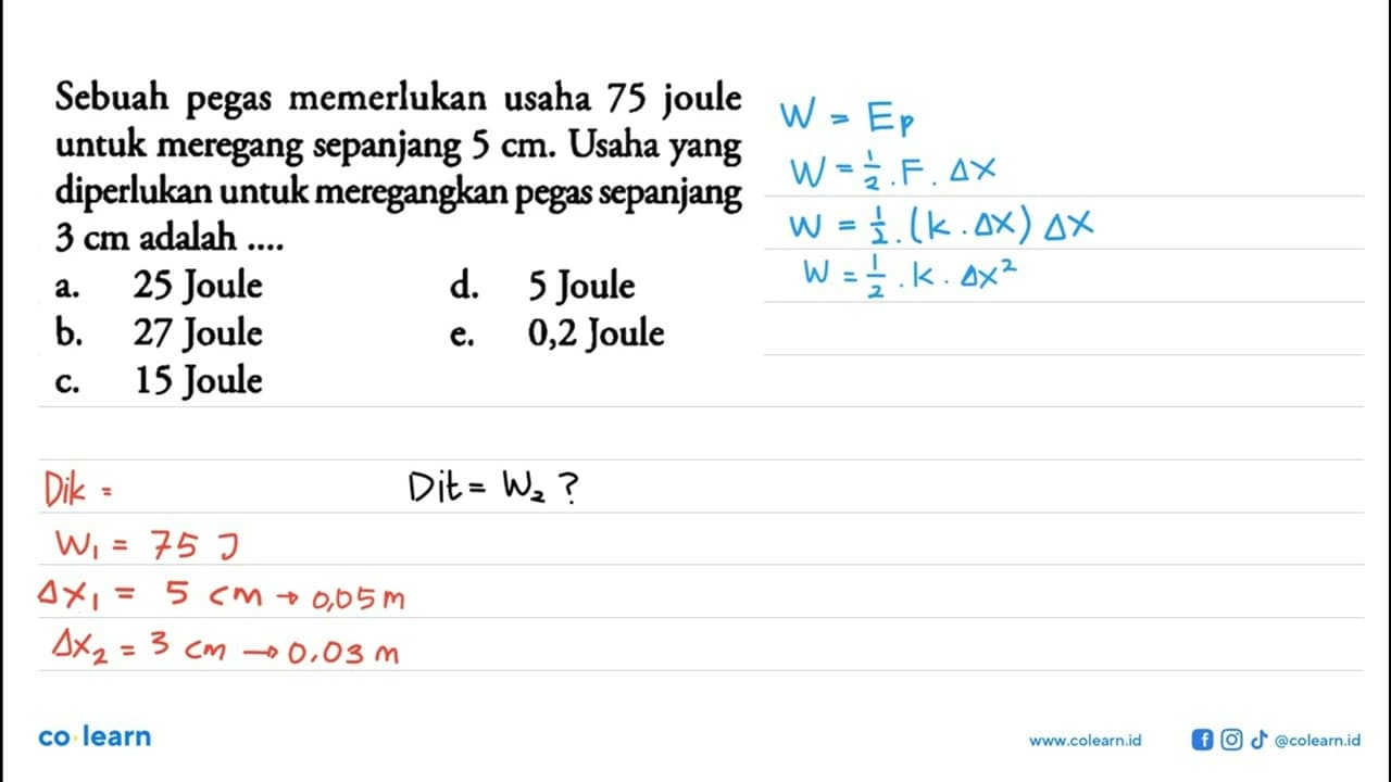 Sebuah pegas memerlukan usaha 75 joule untuk meregang