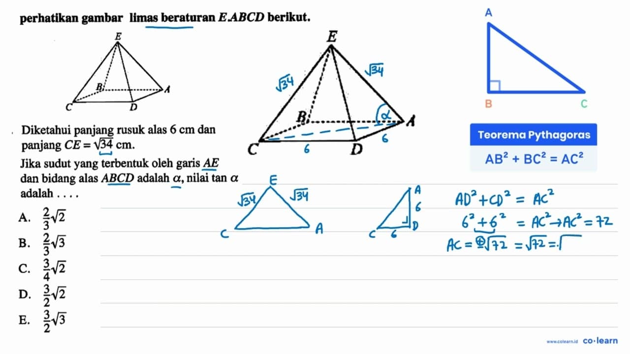 perhatikan gambar limas beraturan E.ABCD berikut. Diketahui