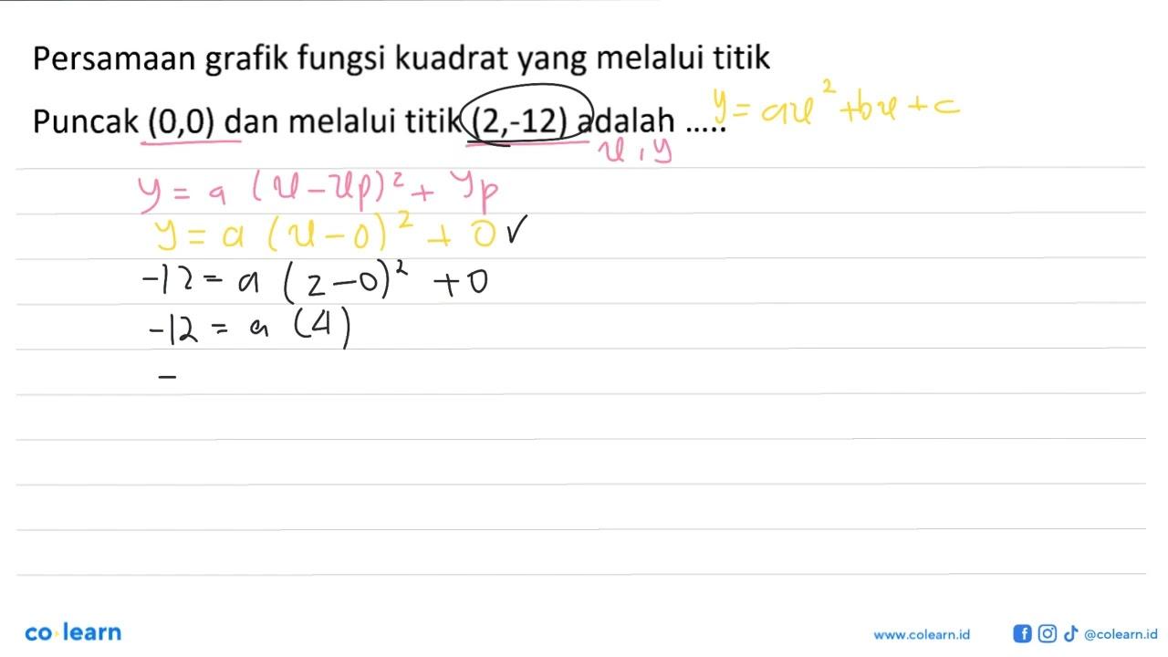 Persamaan grafik fungsi kuadrat yang melalui titik Puncak