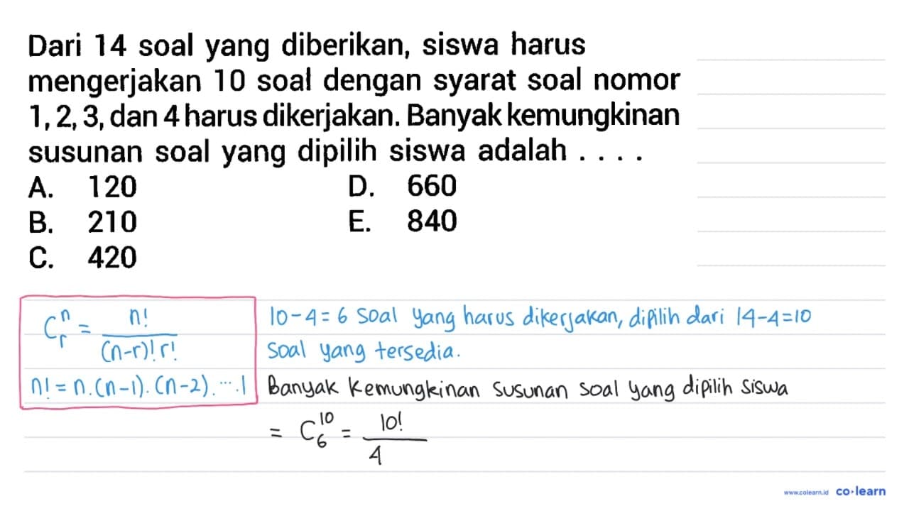 Dari 14 soal yang diberikan, siswa harus mengerjakan 10