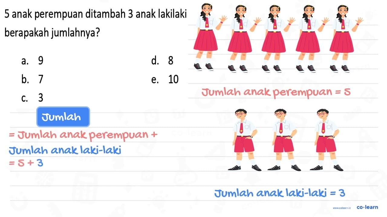 5 anak perempuan ditambah 3 anak lakilaki berapakah