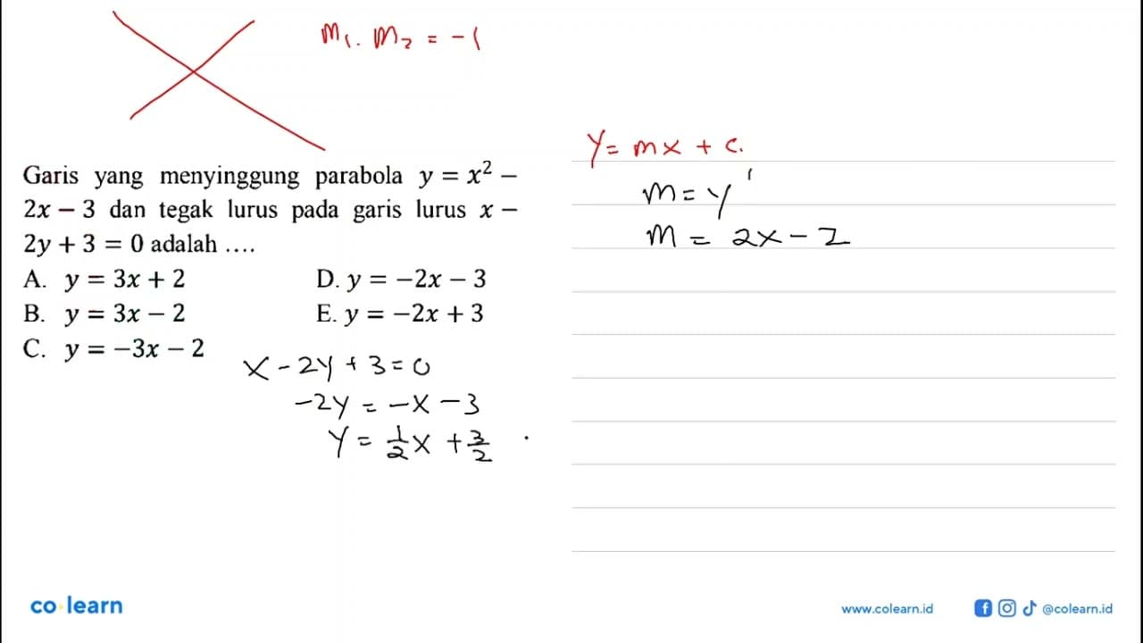 Garis yang menyinggung parabola y=x^2-2x-3 dan tegak lurus