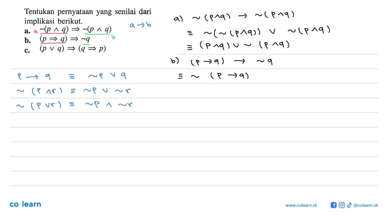 Tentukan pernyataan yang senilai dari implikasi berikut.a.