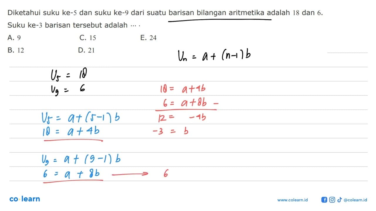 Diketahui suku ke-5 dan suku ke-9 dari suatu barisan