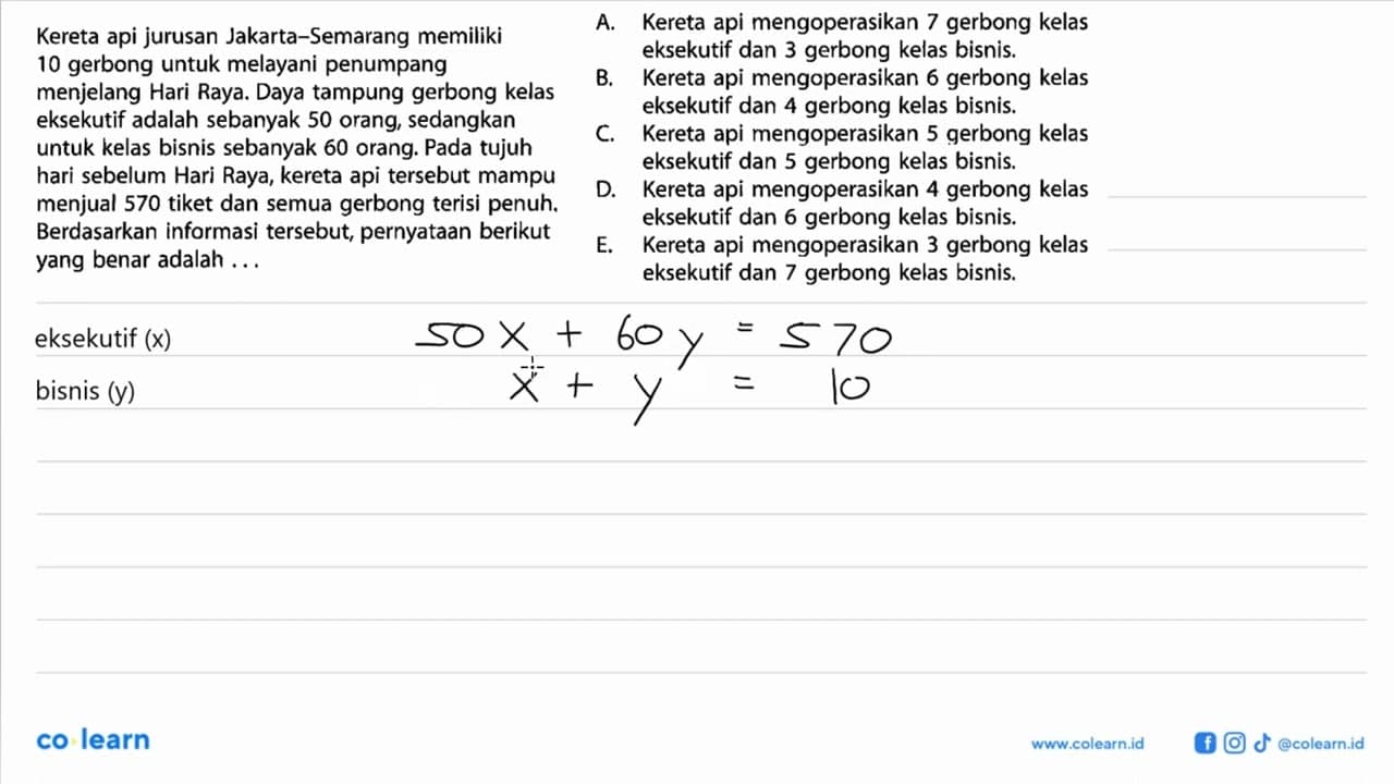 Kereta api jurusan Jakarta - Semarang memiliki 10 gerbong