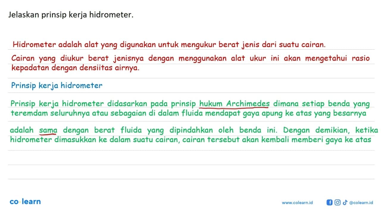 Jelaskan prinsip kerja hidrometer.