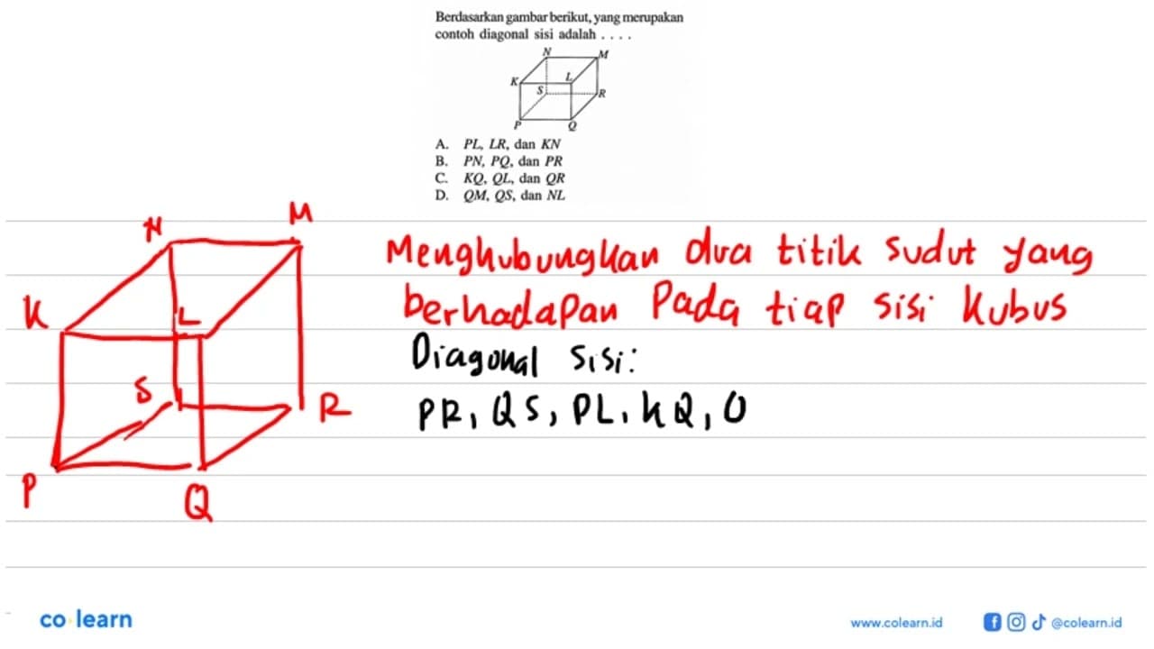 Berdasarkan gambar berikut, yang merupakan contoh diagonal