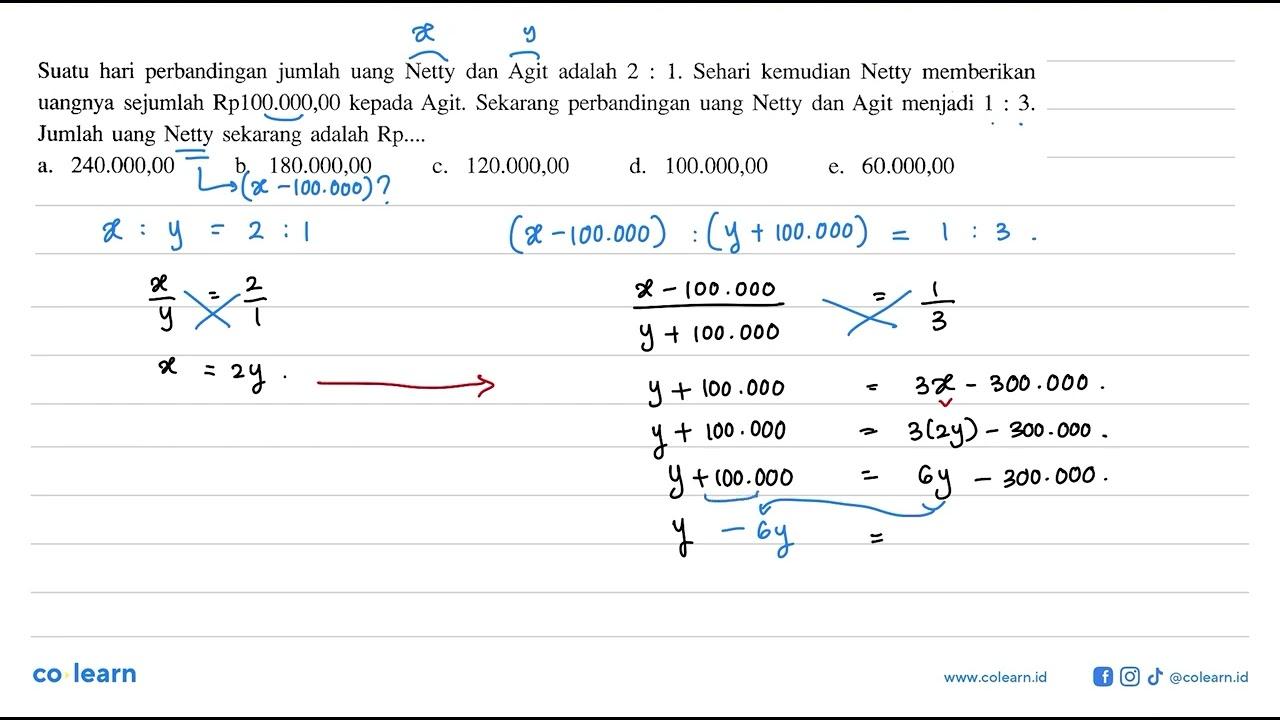 Suatu hari perbandingan jumlah uang Netty dan Agit adalah