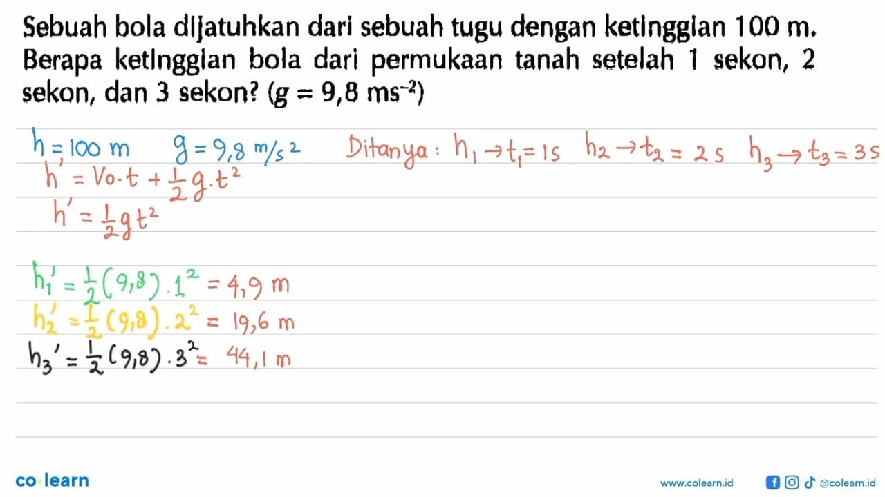 Sebuah bola dijatuhkan dari sebuah tugu dengan ketingglan