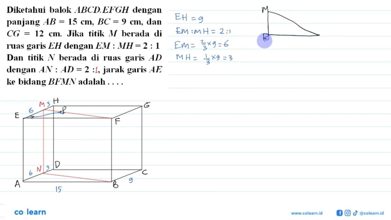 Diketahui balok ABCD EFGH dengan panjang AB = 15 cm, BC = 9