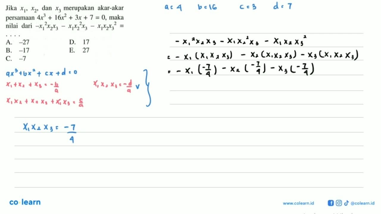 Jika x1, x2, dan x3 merupakan akar-akar persamaan