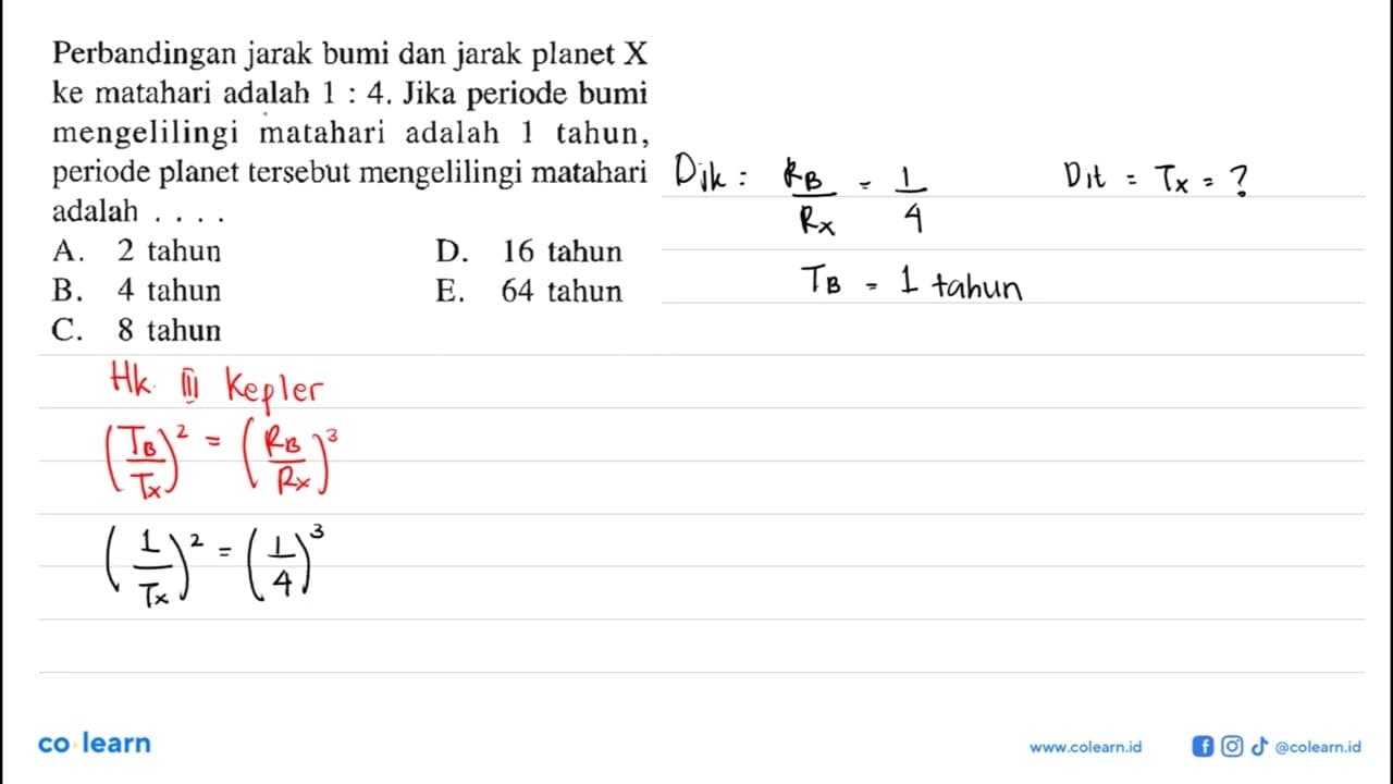 Perbandingan jarak bumi dan jarak planet X ke matahari