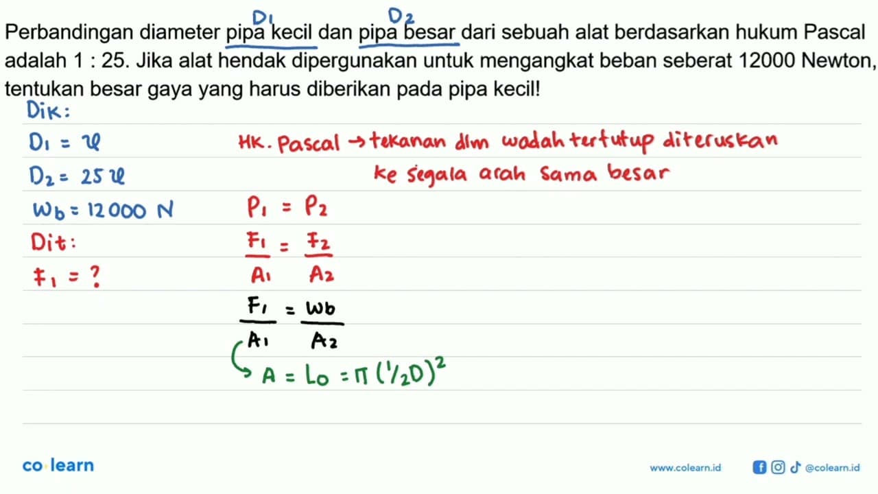 Perbandingan diameter pipa kecil dan pipa besar dari sebuah