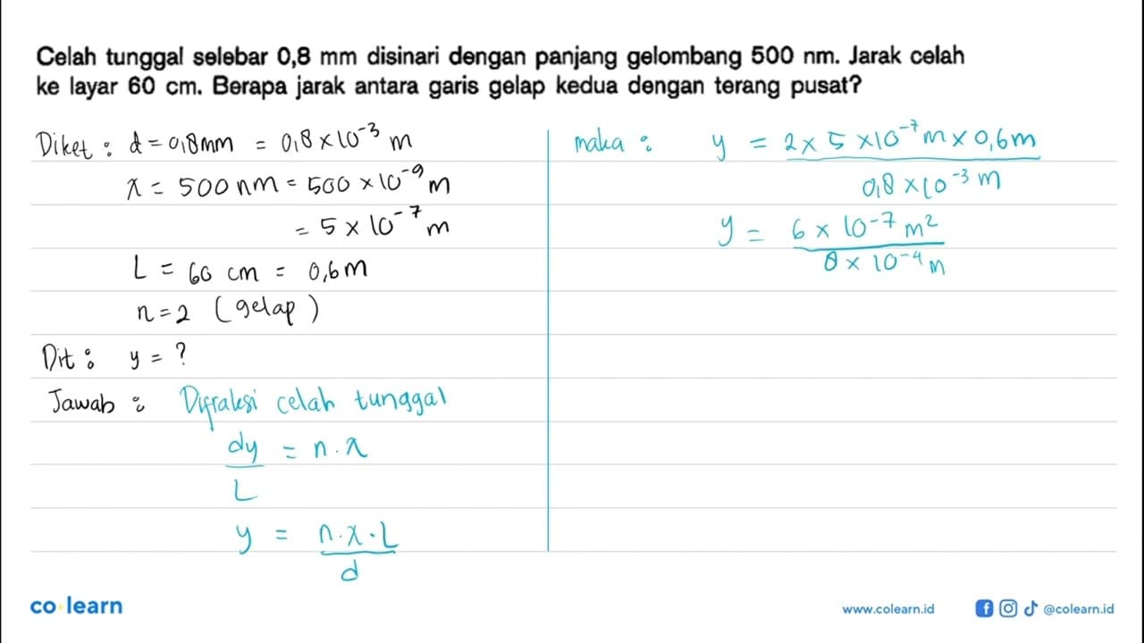 Celah tunggal selebar 0,8 mm disinari dengan panjang