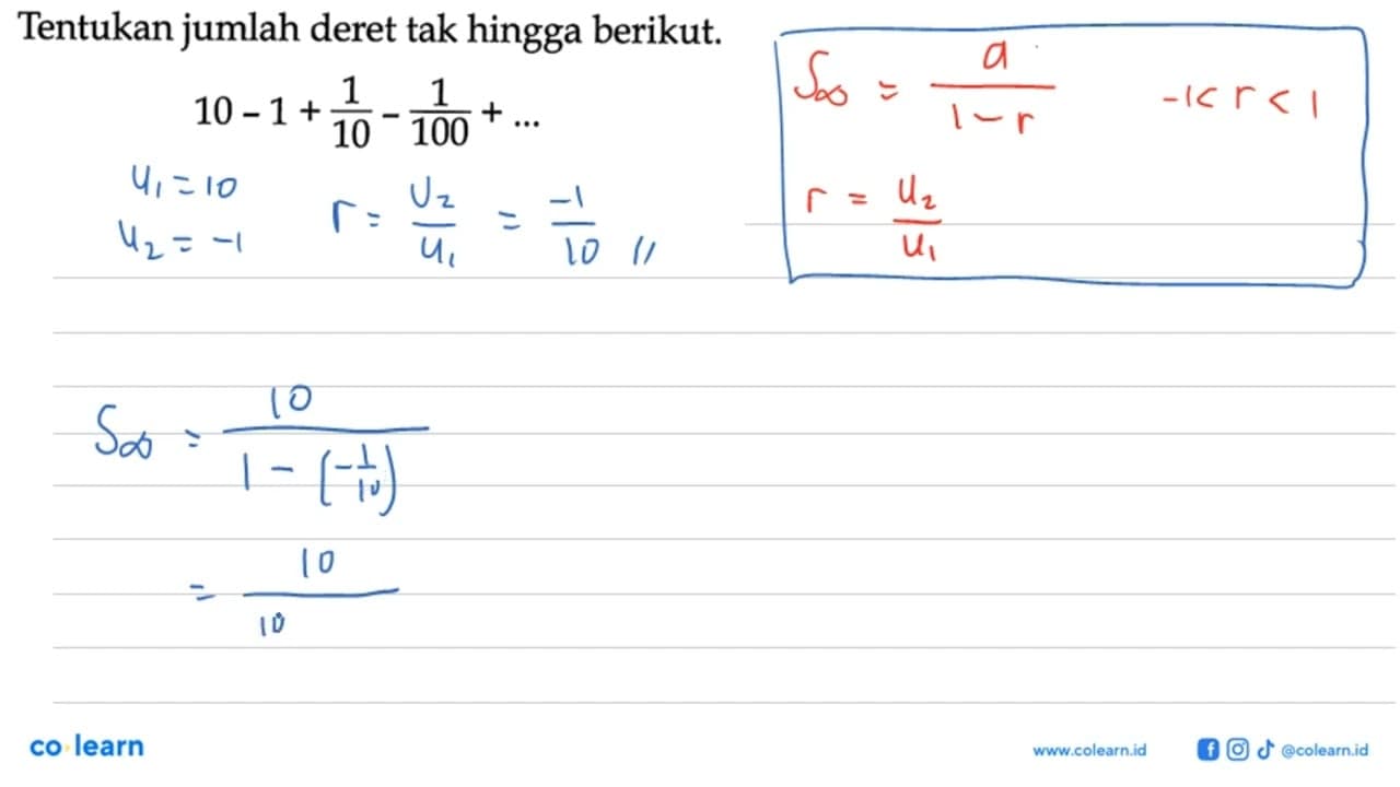 Tentukan jumlah deret tak hingga