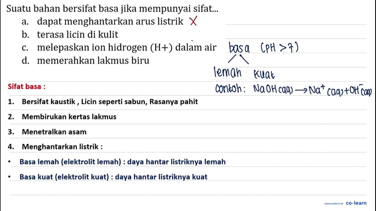 Suatu bahan bersifat basa jika mempunyai sifat...