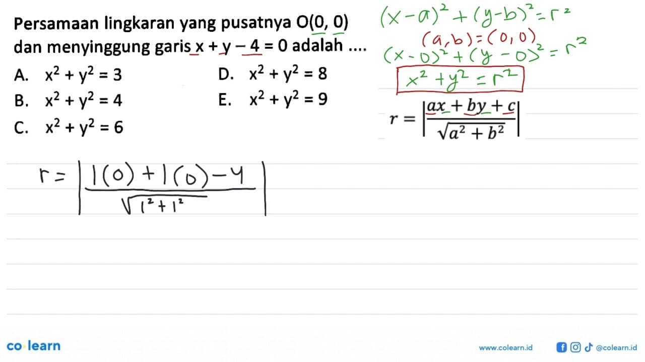 Persamaan lingkaran yang pusatnya O(0,0) dan menyinggung