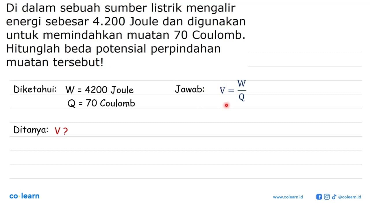 Di dalam sebuah sumber listrik mengalir energi sebesar