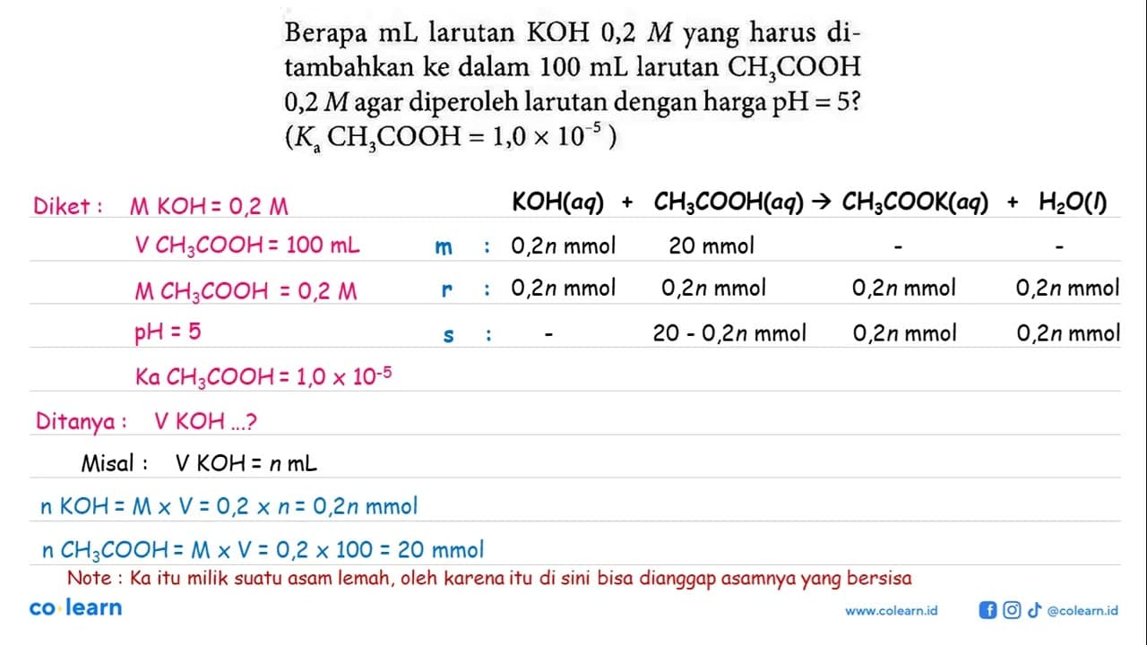 Berapa mL larutan KOH 0,2 M yang harus ditambahkan ke dalam