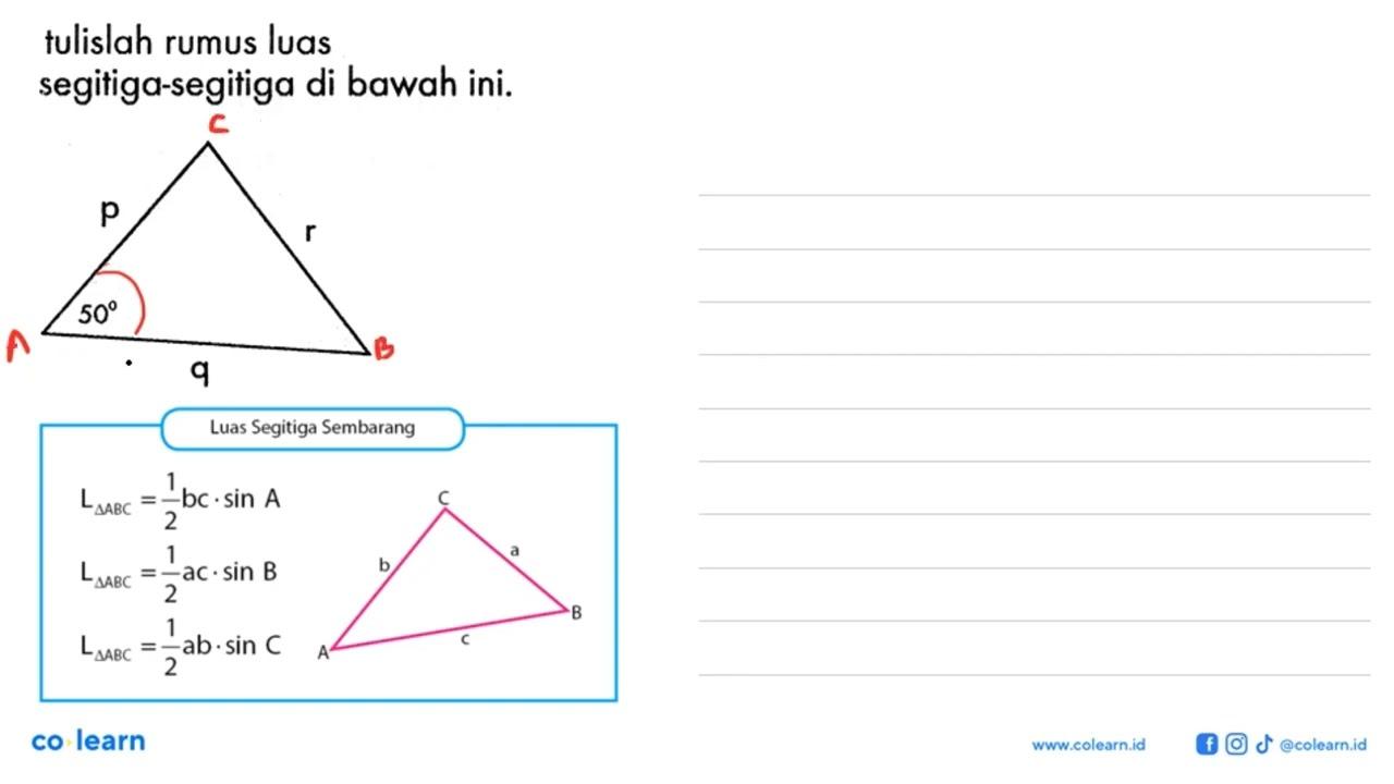tulislah rumus luas segitiga-segitiga di bawah ini. p r 50