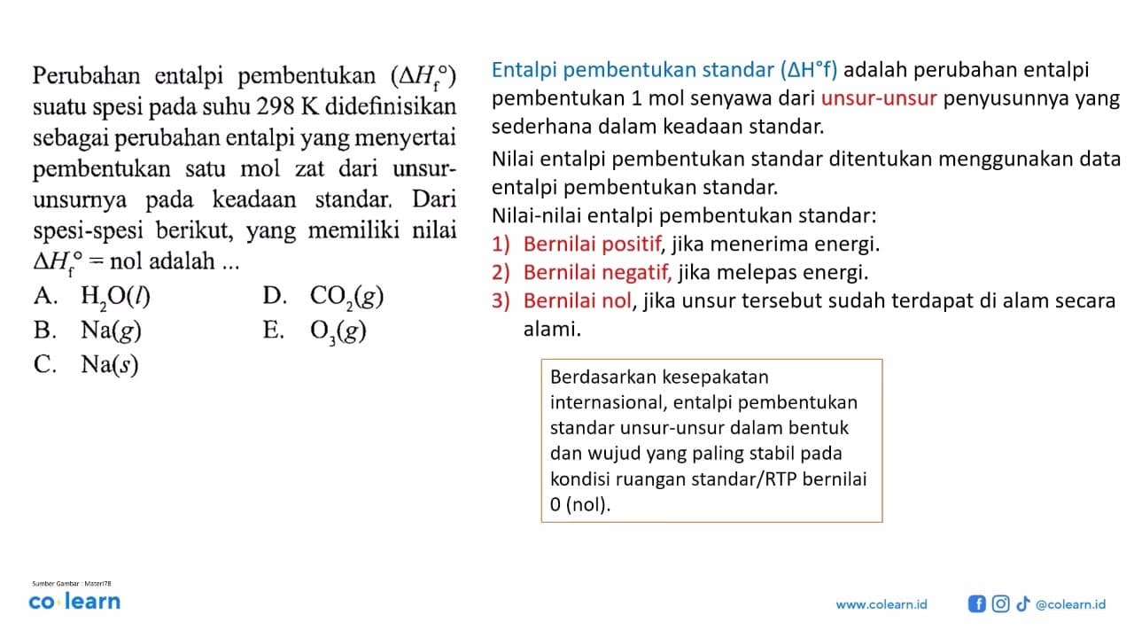 Perubahan entalpi pembentukan (delta Hf) suatu spesi pada