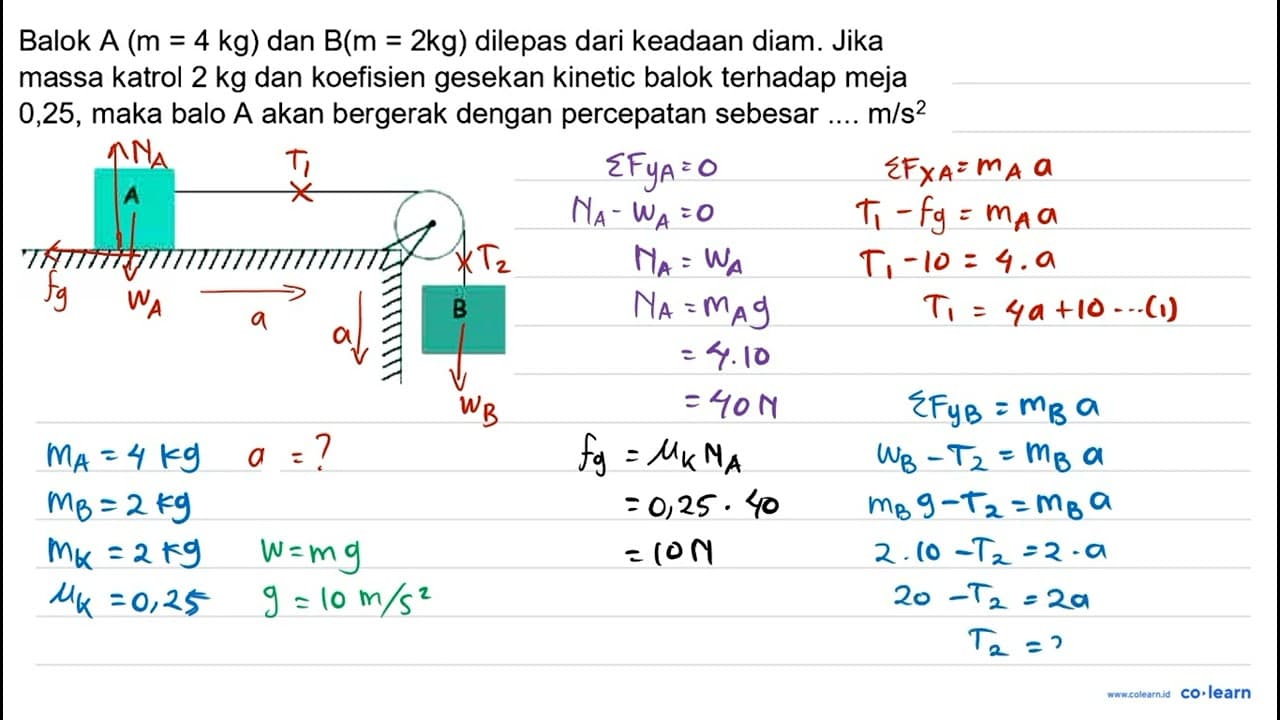 Balok A(m=4 kg) dan B(m=2 k g) dilepas dari keadAn diam.