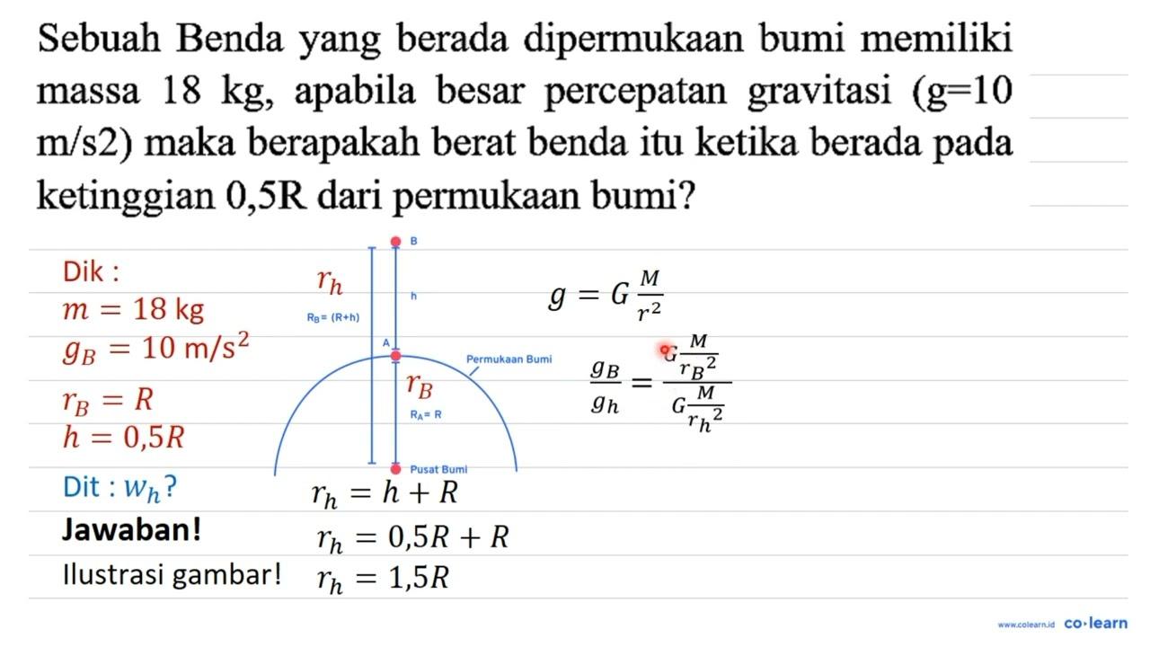 Sebuah Benda yang berada dipermukaan bumi memiliki massa 18