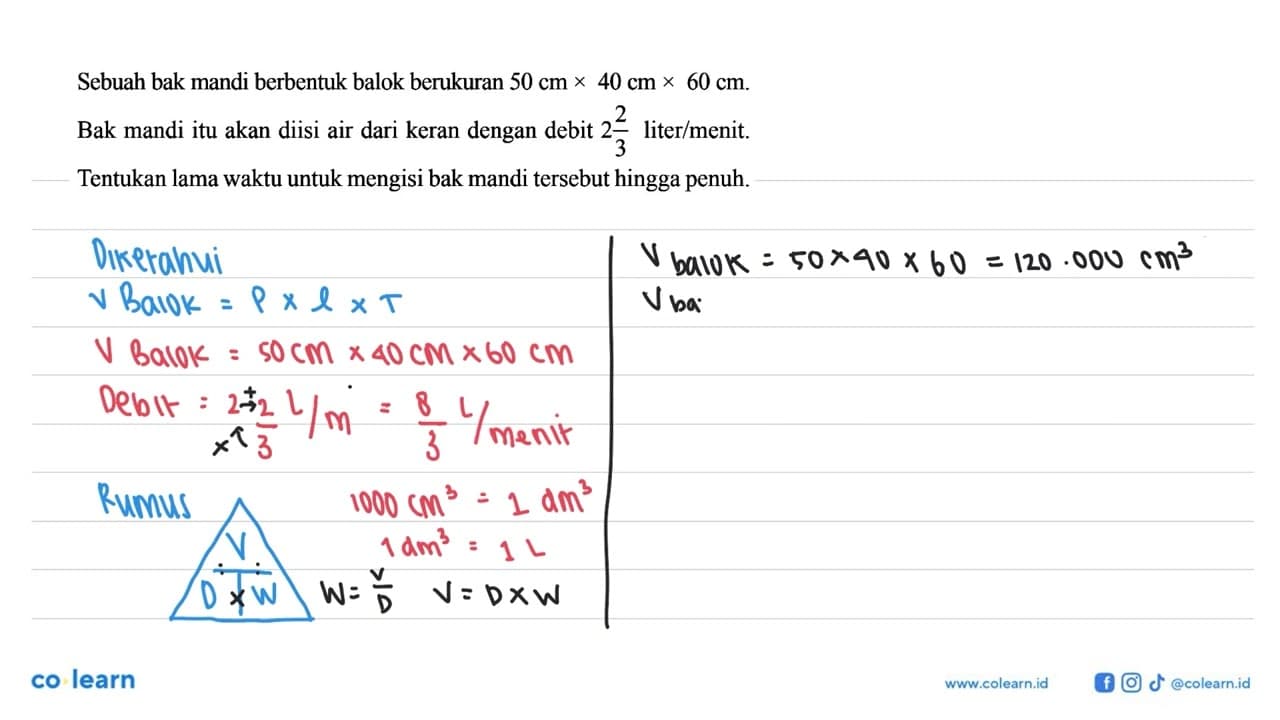 Sebuah bak mandi berbentuk balok berukuran 50 cm x 40 cm x