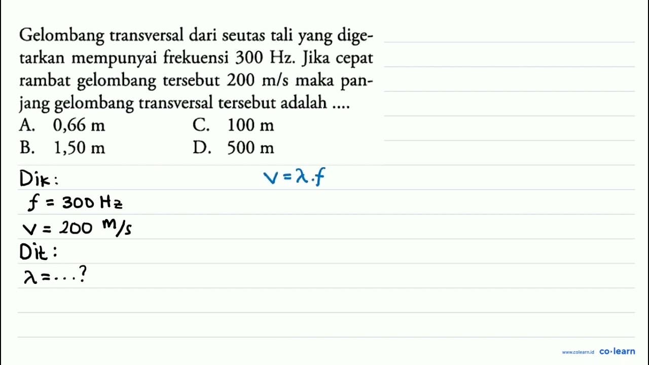 Gelombang transversal dari seutas tali yang digetarkan