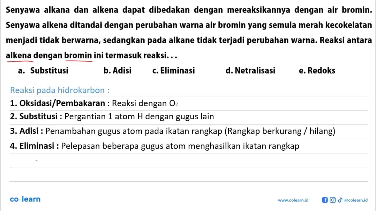 Senyawa alkana dan alkena dapat dibedakan dengan