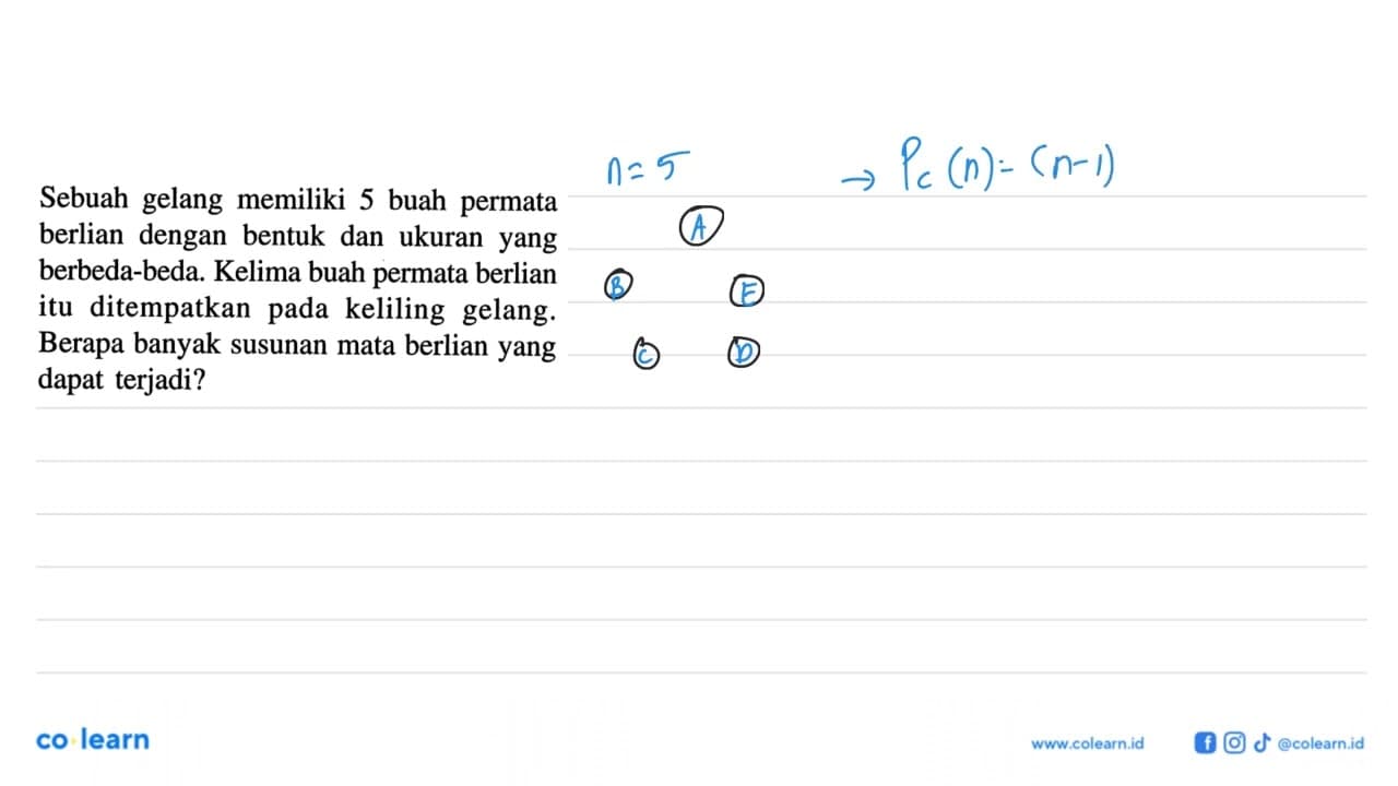 Sebuah gelang memiliki 5 buah permata berlian dengan bentuk