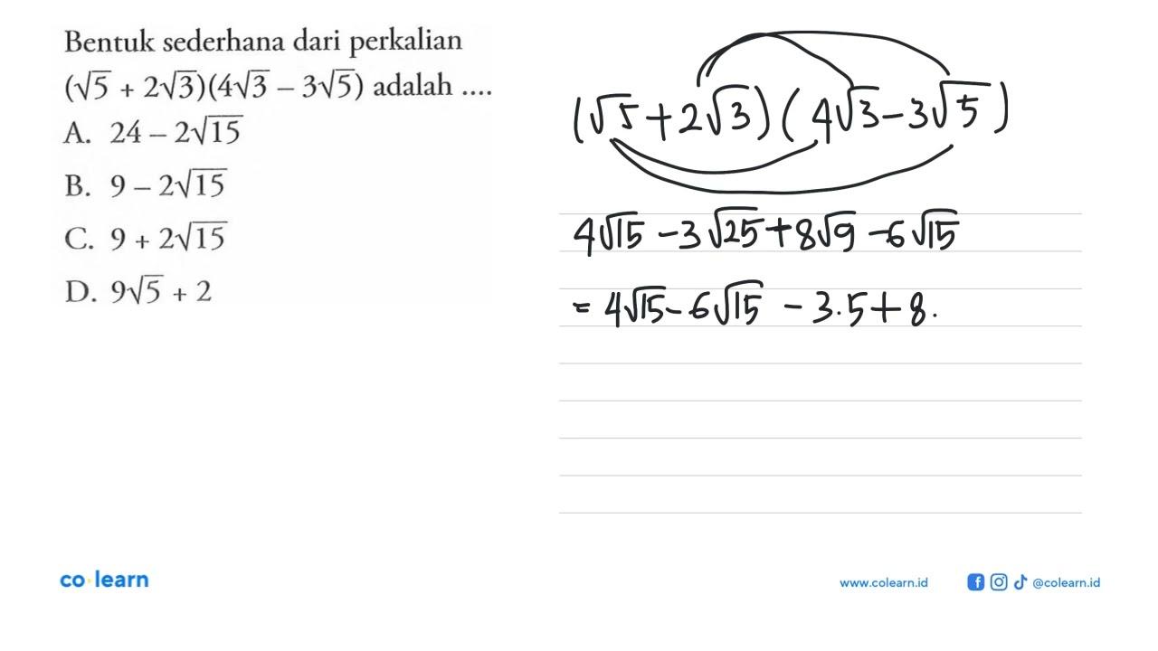 Bentuk sederhana dari perkalian (akar(5) +