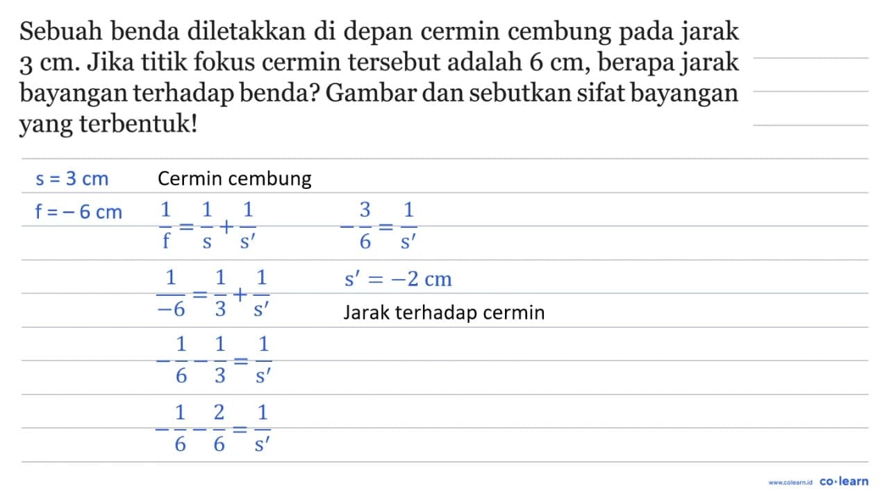 Sebuah benda diletakkan di depan cermin cembung pada jarak