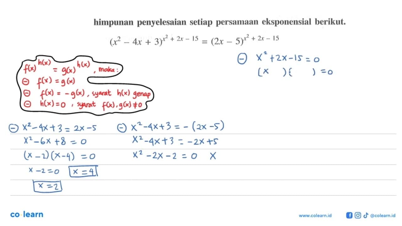 Tentukan himpunan penyelesaian setiap persamaan