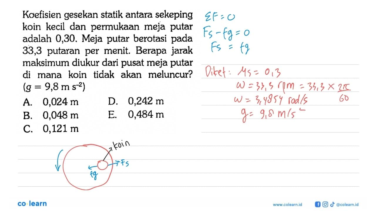 Koefisien gesekan statik antara sekeping koin kecil dan