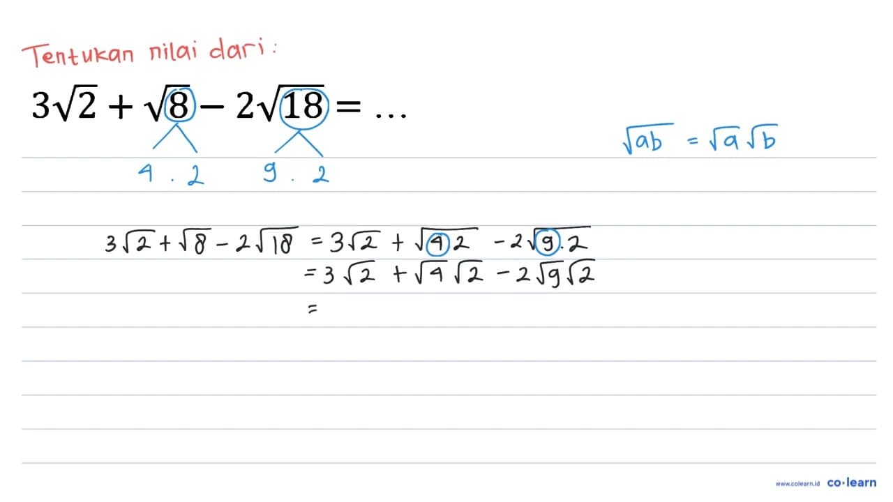 3 akar(2) + akar(8) - 2 akar(18) =...