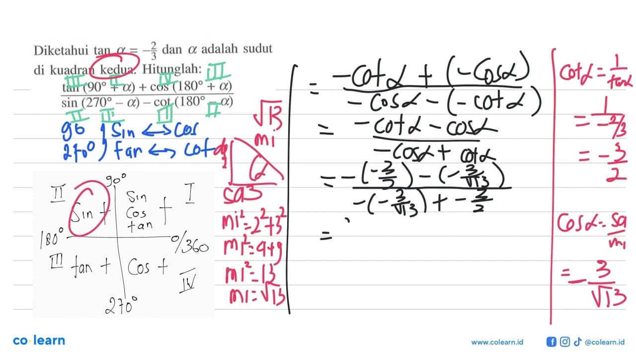 Diketahui tan a=-2/3 dan alpha adalah sudut di kuadran