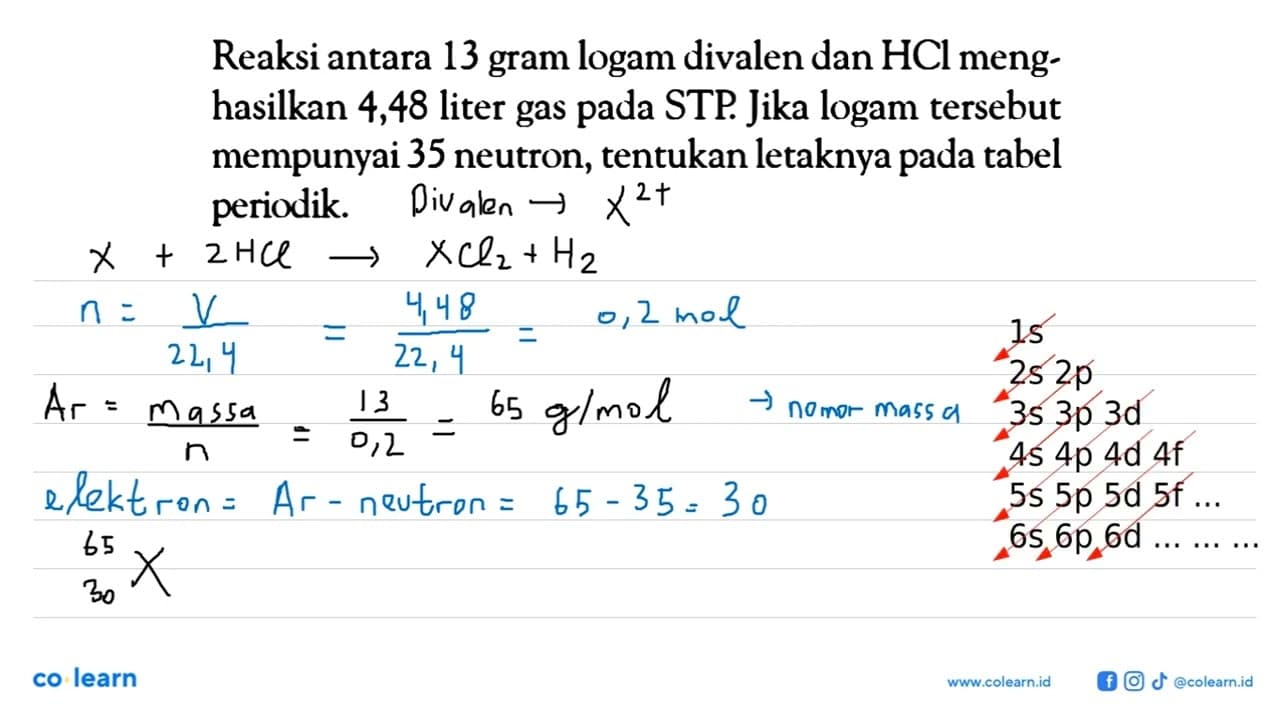 Reaksi antara 13 gram logam divalen dan HCl menghasilkan