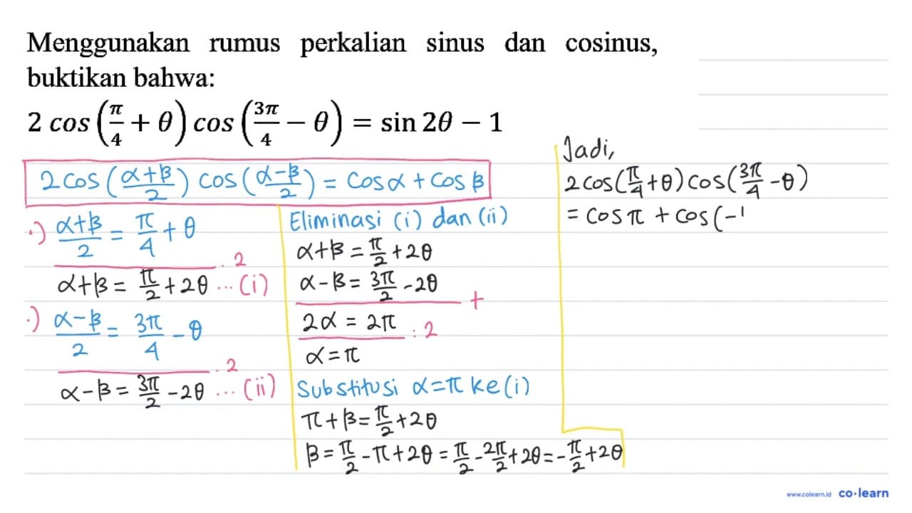 Menggunakan rumus perkalian sinus dan cosinus, buktikan