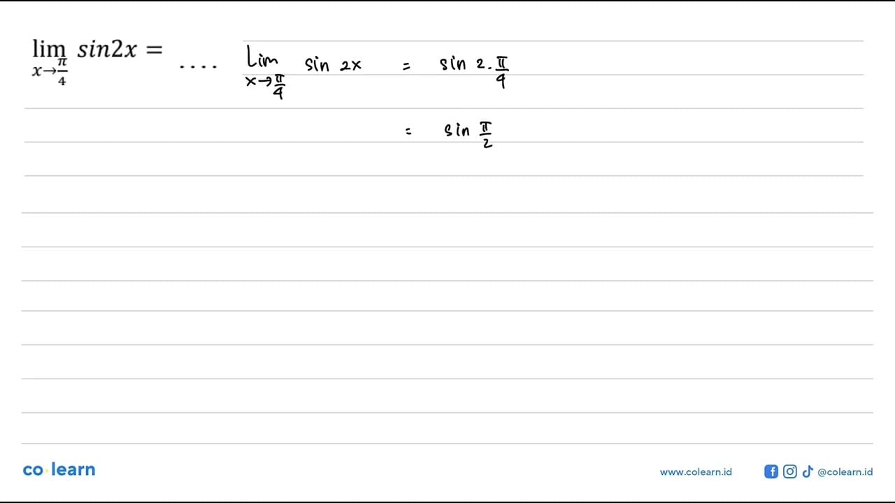 limit x -> pi/4 (sin(2x))= ....