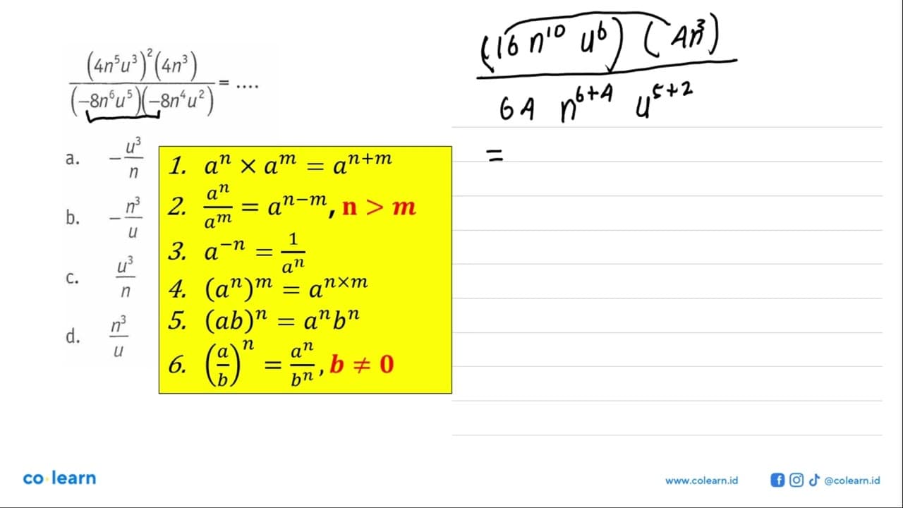 ((4n^5 u^3)^2 (4n^3))/((-8n^5 u^5)(-8n^4 u^2)) =...