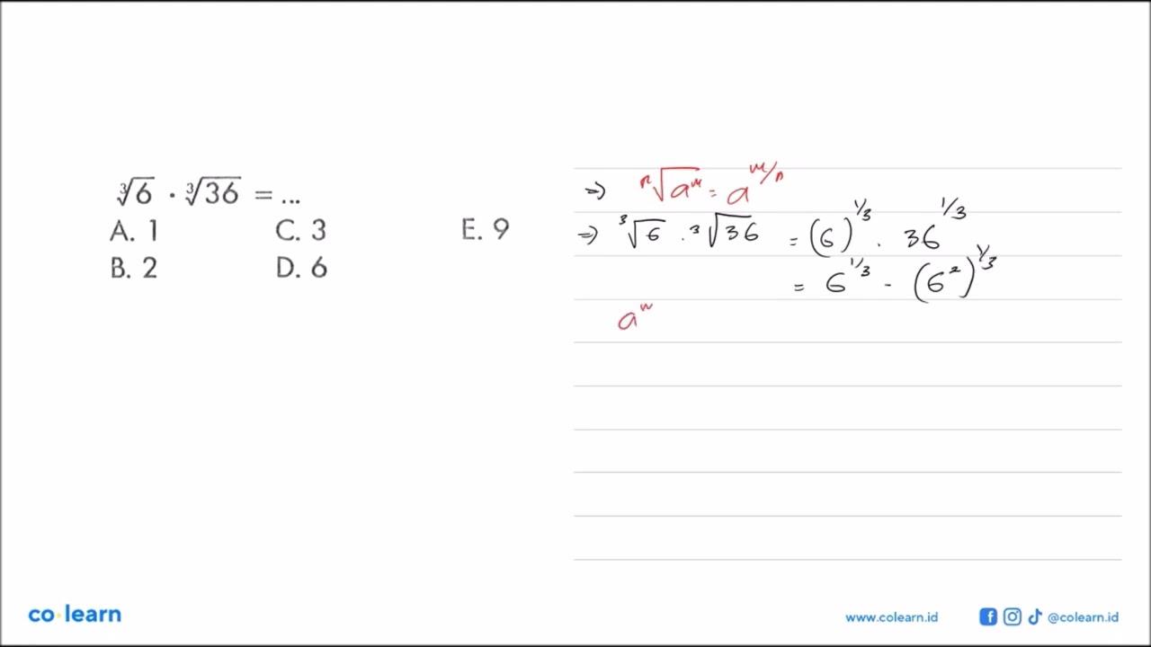 6^(1/3) . 36^(1/3) = ..