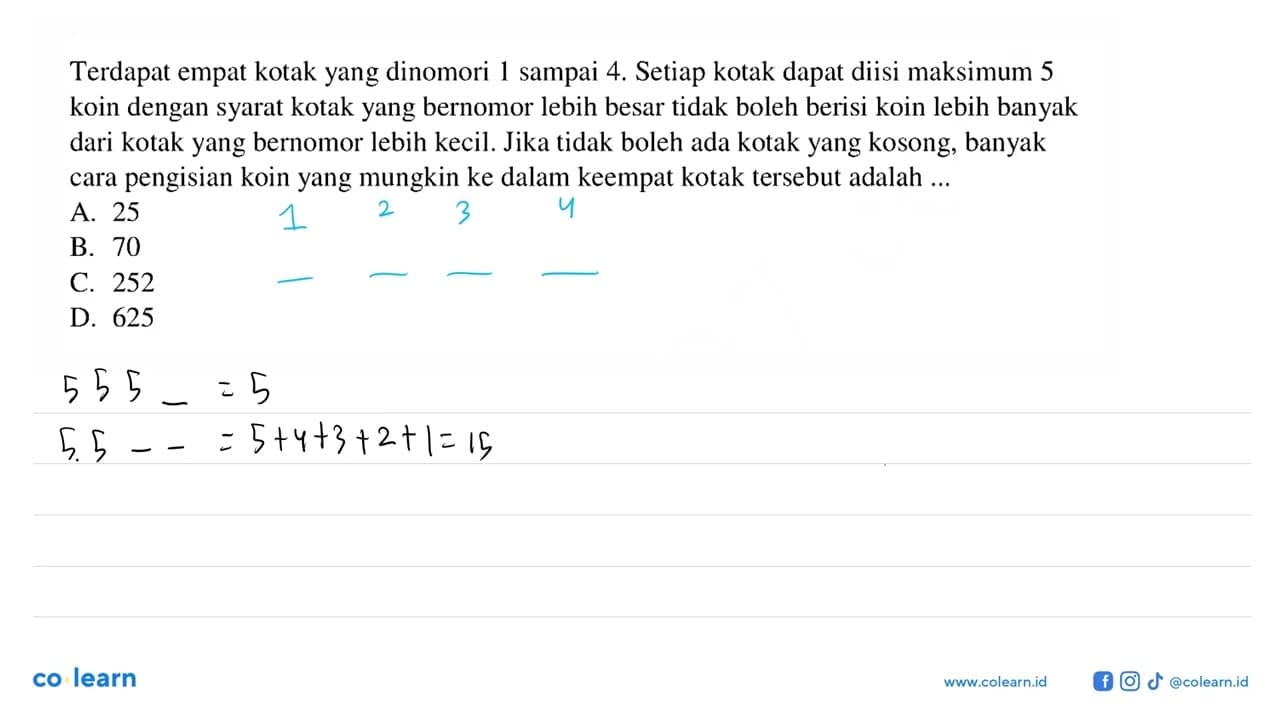 Terdapat empat kotak yang dinomori 1 sampai 4. Setiap kotak